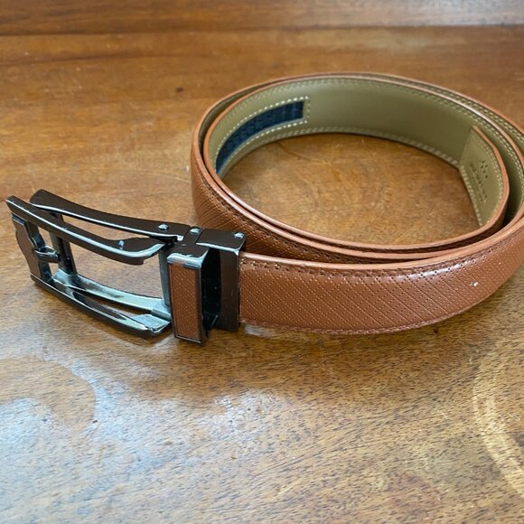 Mens Mio Marino Genuine Leather Adjustable Ratchet Belt 39" Long Brown With Text - Picture 1 of 6